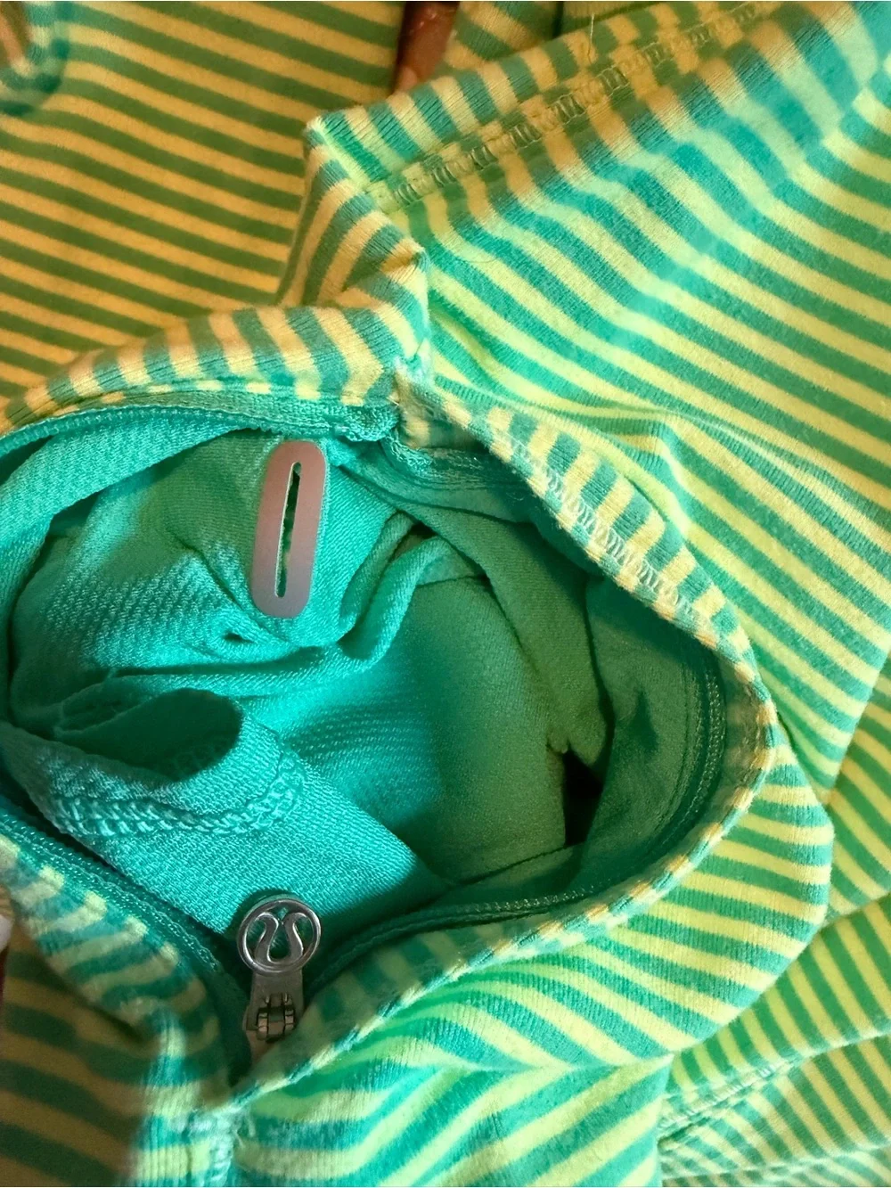 Lululemon Athletica Striped Runner Half-Zip Pullover Kangaroo Pocket Lime & Teal